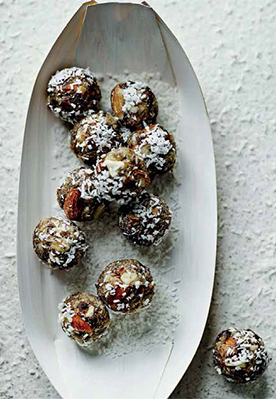 A photo of date, almond and chia balls