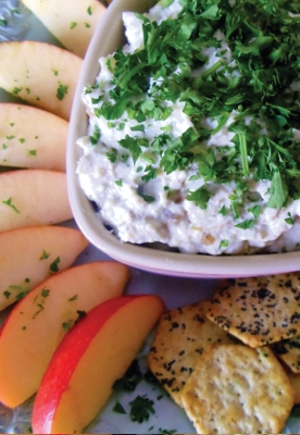 A photo of a bowl of garlic dip